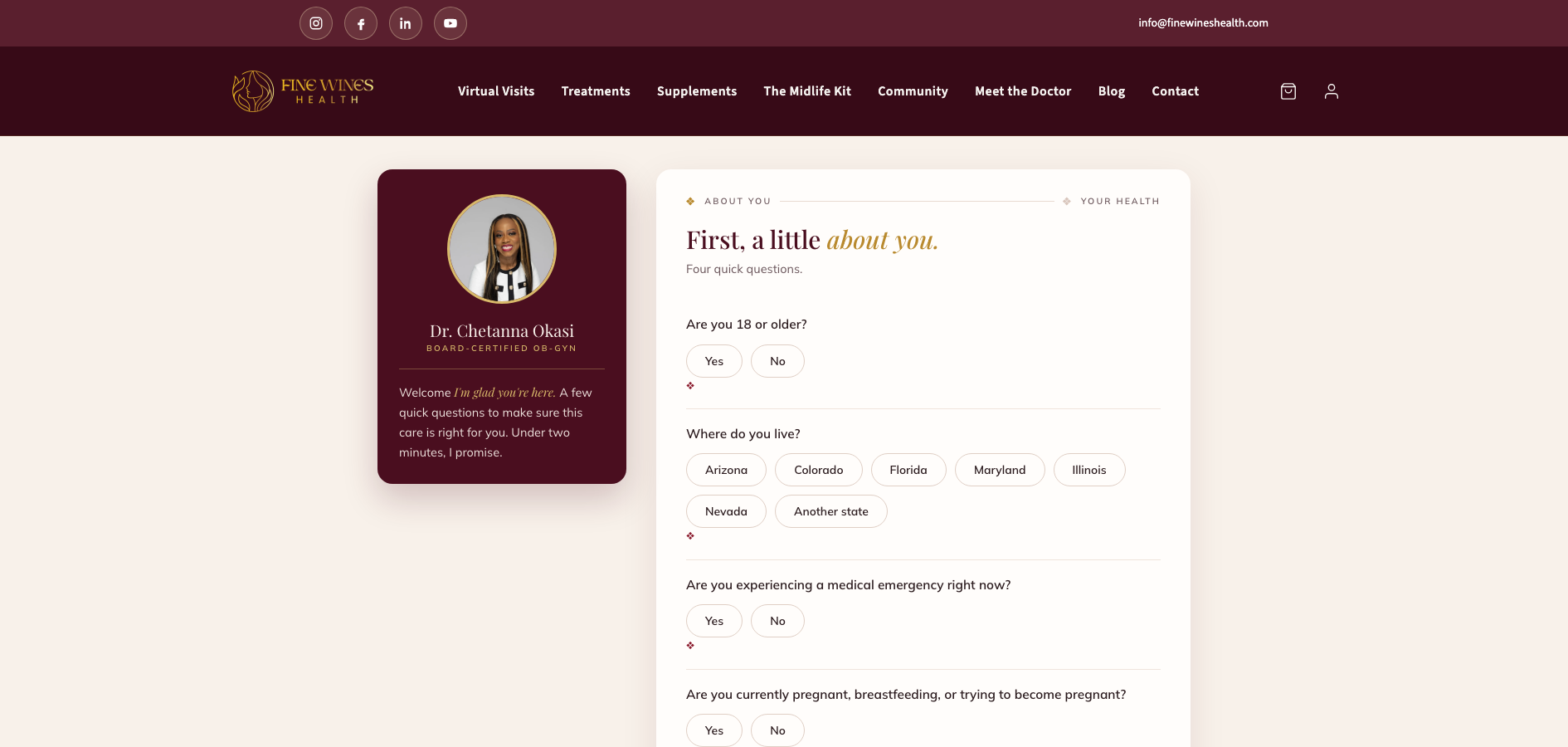 Fine Wines Health website pages